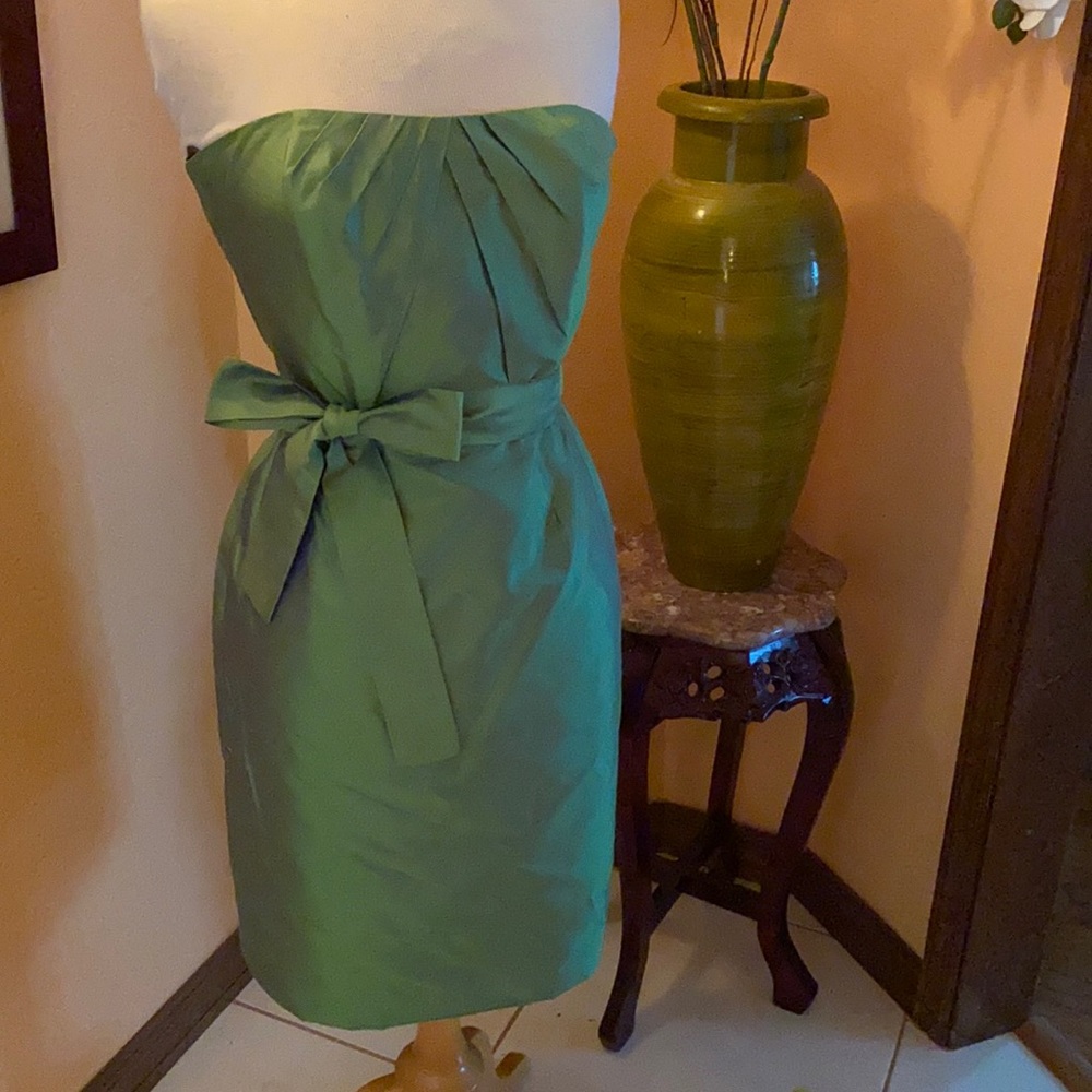 Monique Lhuillier green silk strapless dress sz 4